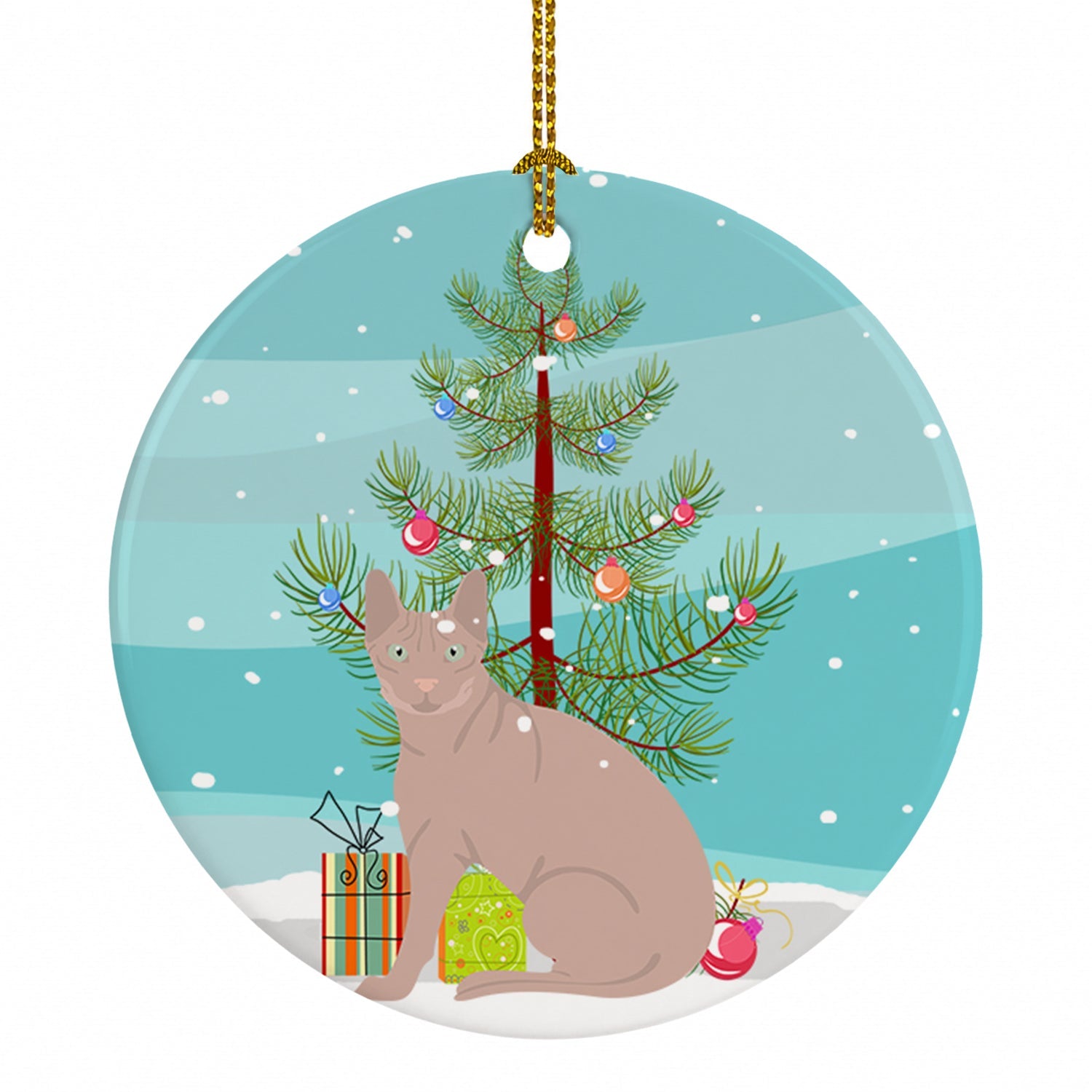 Don Sphynx Cat Christmas Ceramic Ornament Christmas Tree Hanging Decorations for Home Christmas Holiday, Party, Gift, 3 in, Multicolor