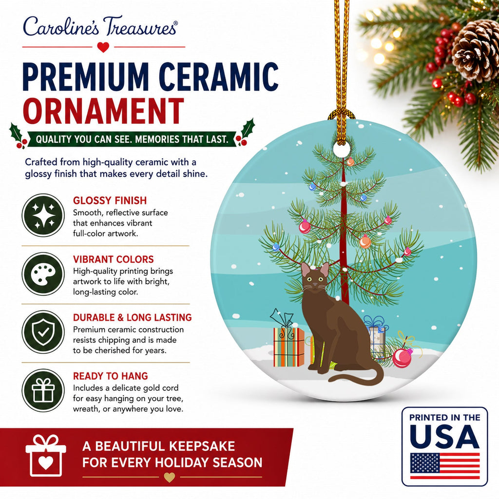 Havana Brown Cat Christmas Ceramic Ornament Christmas Tree Hanging Decorations for Home Christmas Holiday, Party, Gift, 3 in, Multicolor