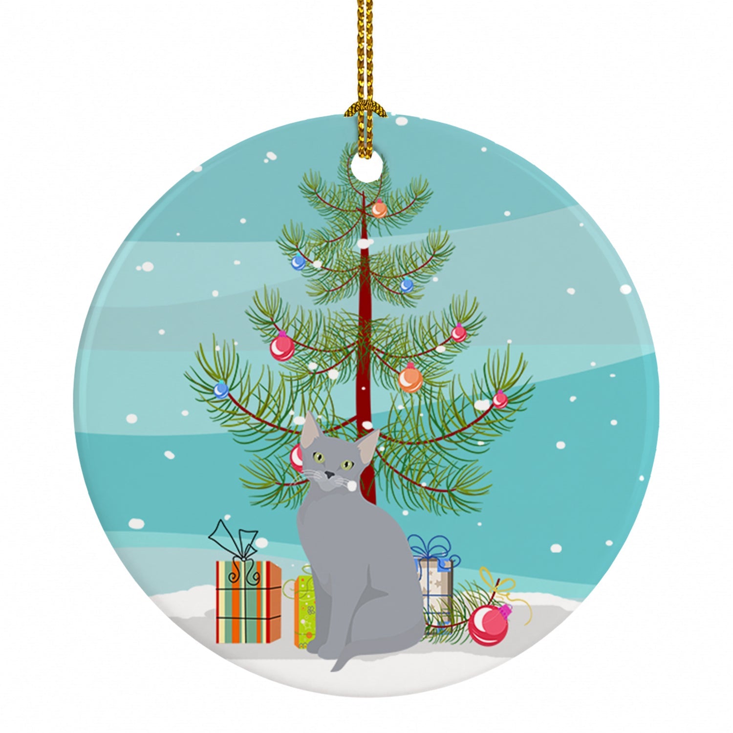 Russian Blue Cat Christmas Ceramic Ornament Christmas Tree Hanging Decorations for Home Christmas Holiday, Party, Gift, 3 in, Multicolor