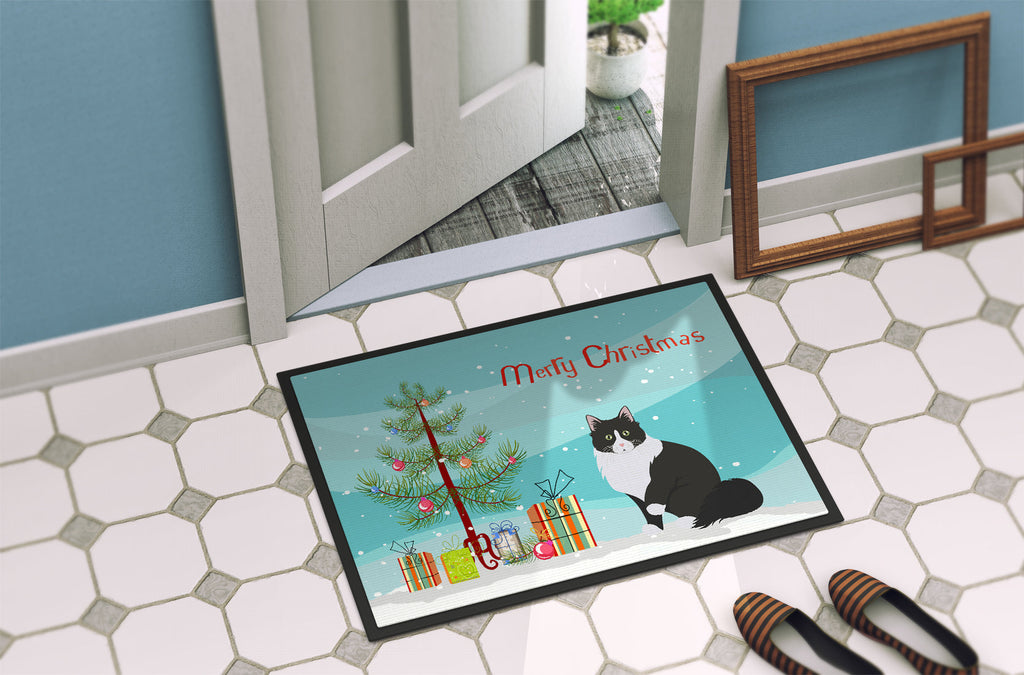 Siberian Forest Cat Christmas Doormat Indoor Outdoor 24H X 36W Front Door Mat Rugs for Entryway, Non Slip Washable Low Pile,