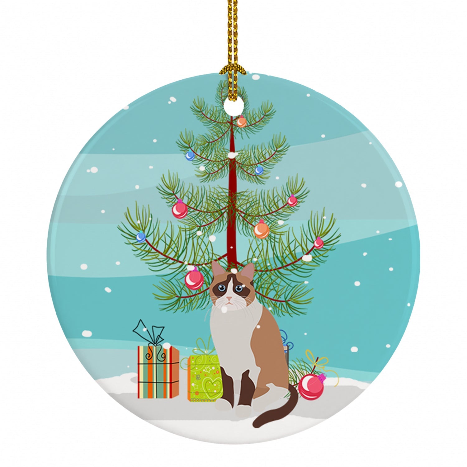 Snowshoe Cat Christmas Ceramic Ornament Christmas Tree Hanging Decorations for Home Christmas Holiday, Party, Gift, 3 in, Multicolor