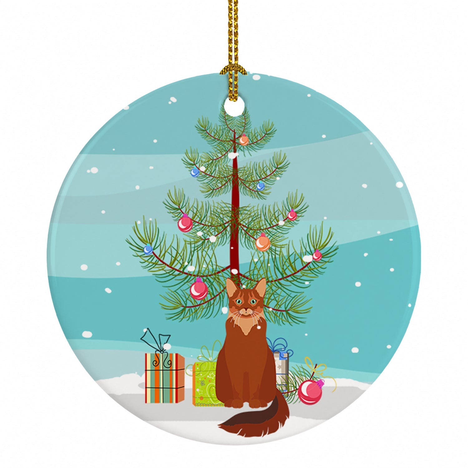 Somali Cat Christmas Ceramic Ornament Christmas Tree Hanging Decorations for Home Christmas Holiday, Party, Gift, 3 in, Multicolor