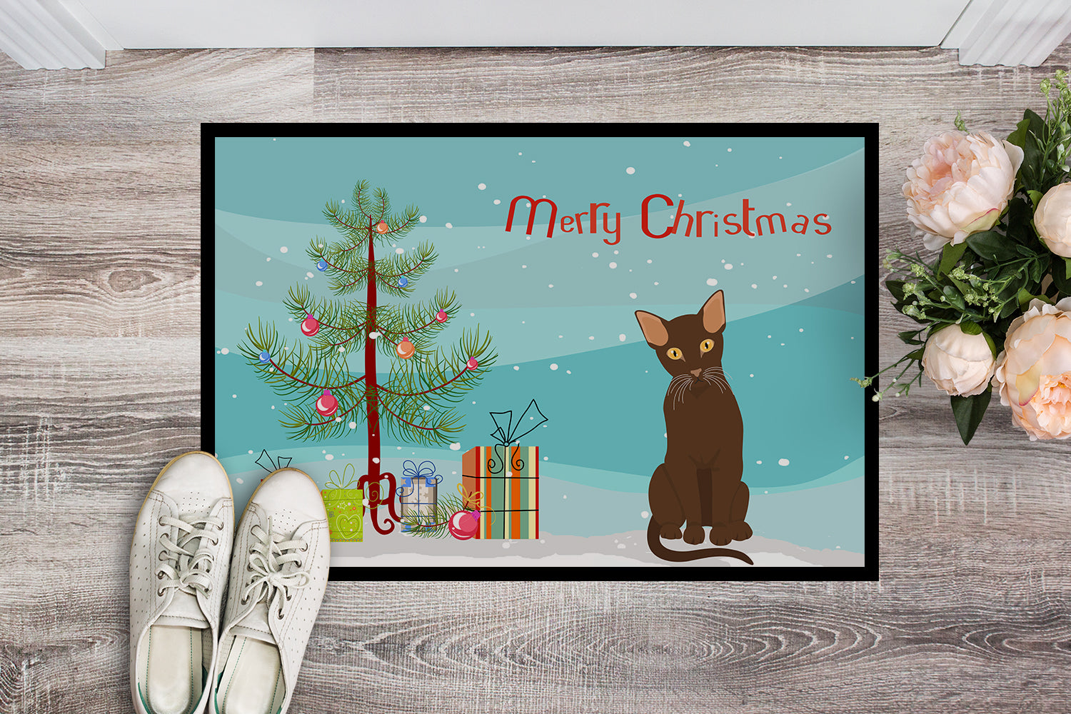 Suphalak Cat Christmas Doormat Indoor Outdoor 24H X 36W Front Door Mat Rugs for Entryway, Non Slip Washable Low Pile,