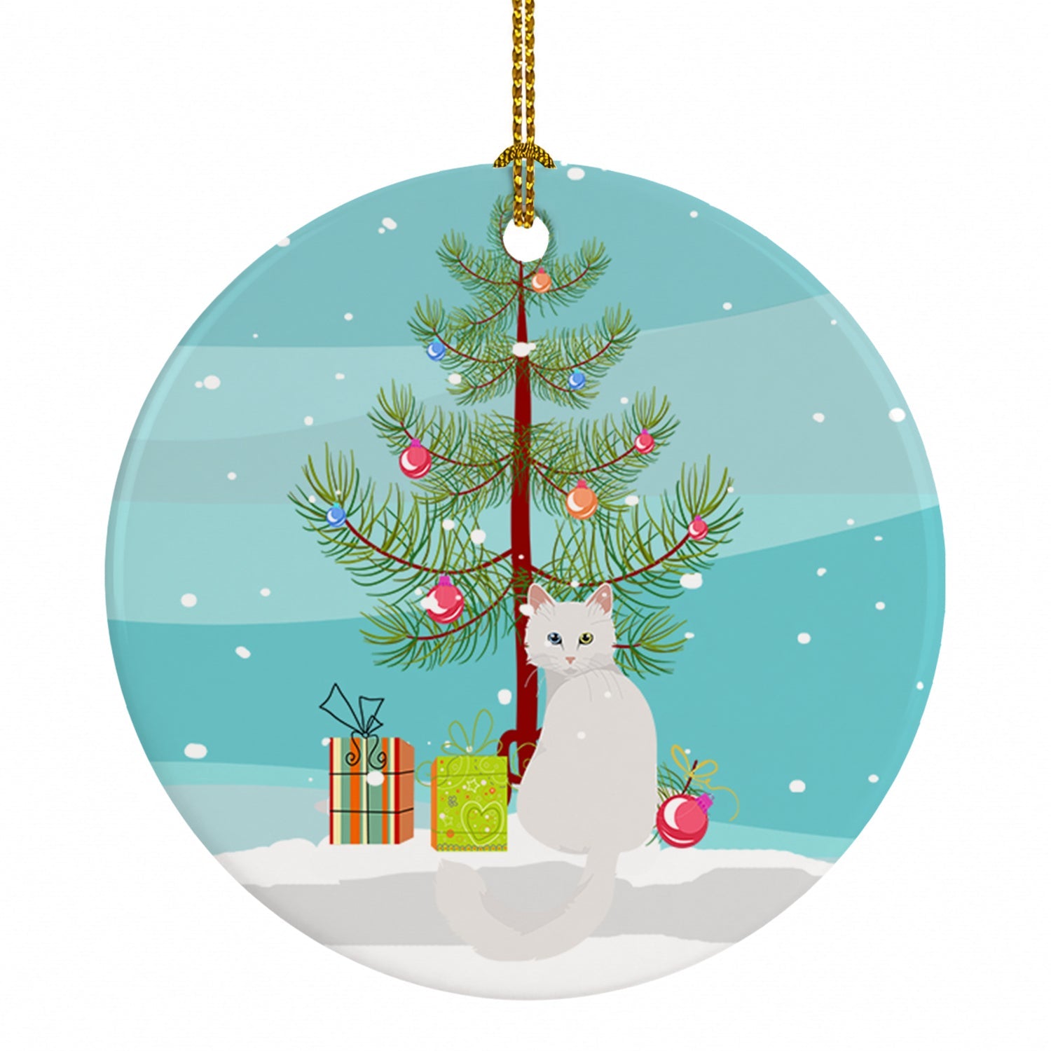 Turkish Angora Cat Christmas Ceramic Ornament Christmas Tree Hanging Decorations for Home Christmas Holiday, Party, Gift, 3 in, Multicolor