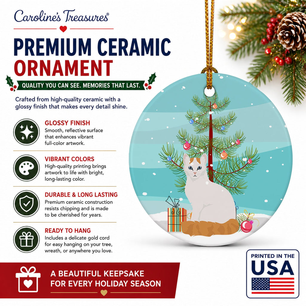 Turkish Van Cat Christmas Ceramic Ornament Christmas Tree Hanging Decorations for Home Christmas Holiday, Party, Gift, 3 in, Multicolor