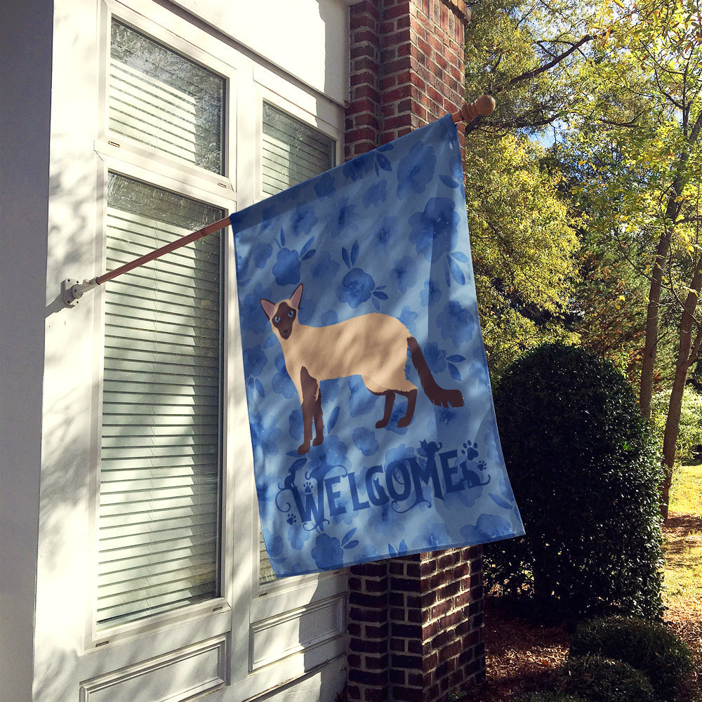 Colorpoint Longhair Cat Welcome House Flag 28x40 Porch Sleeve Pole Decorative Outside Yard Banner Artwork Wall Hanging, Polyester