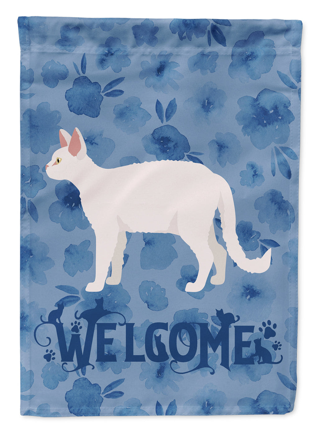 White Devon Rex Cat Welcome Garden Flag Mailbox Decorative Yard Banner Outside Patio Artwork for Flower Beds, Garden Size, Multicolor