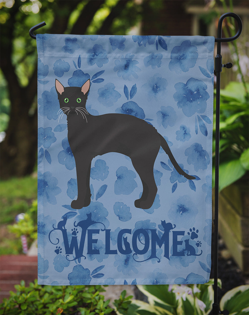 Black German Rex Cat Welcome Garden Flag Mailbox Decorative Yard Banner Outside Patio Artwork for Flower Beds, Garden Size, Multicolor