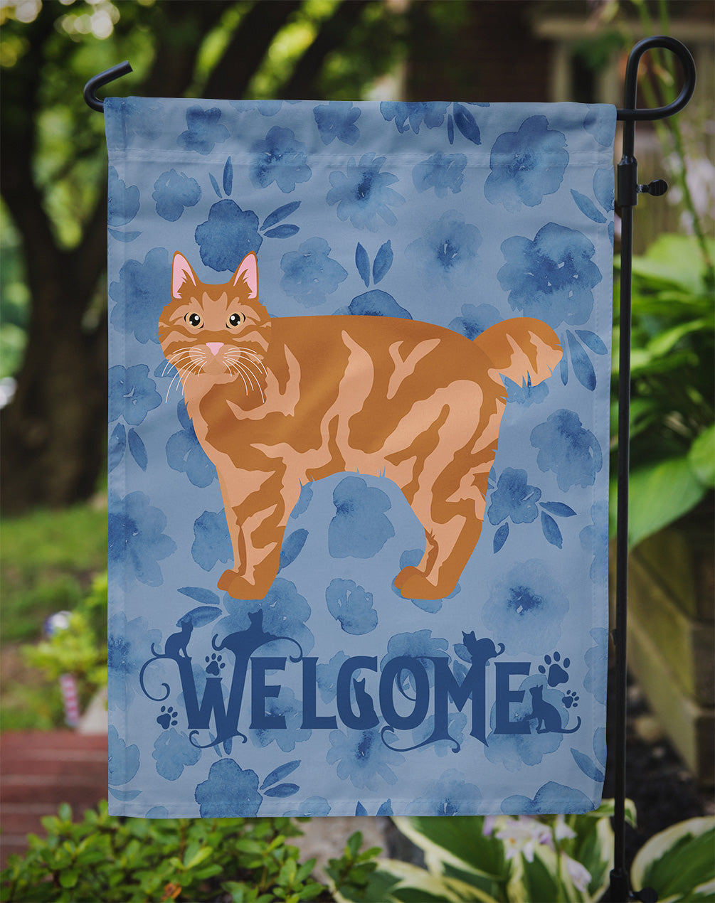 Kurilian Bobtail Cat Welcome Garden Flag Mailbox Decorative Yard Banner Outside Patio Artwork for Flower Beds, Garden Size, Multicolor