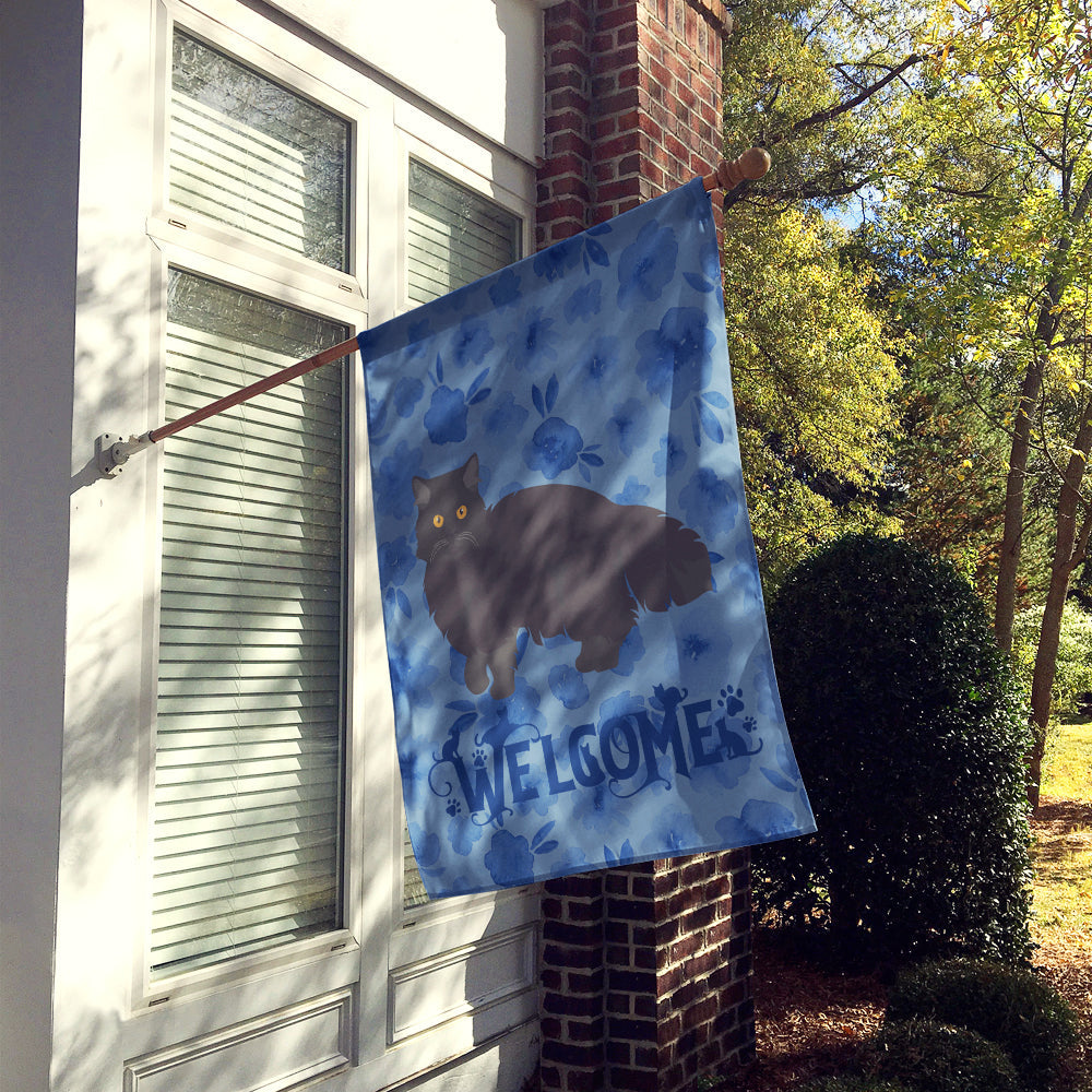 Black Persian Traditional Cat Welcome House Flag 28x40 Porch Sleeve Pole Decorative Outside Yard Banner Artwork Wall Hanging, Polyester