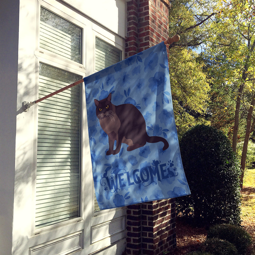 European Burmese Cat Welcome House Flag 28x40 Porch Sleeve Pole Decorative Outside Yard Banner Artwork Wall Hanging, Polyester