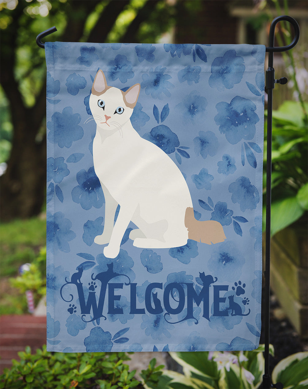 Korean Bobtail Cat Welcome Garden Flag Mailbox Decorative Yard Banner Outside Patio Artwork for Flower Beds, Garden Size, Multicolor