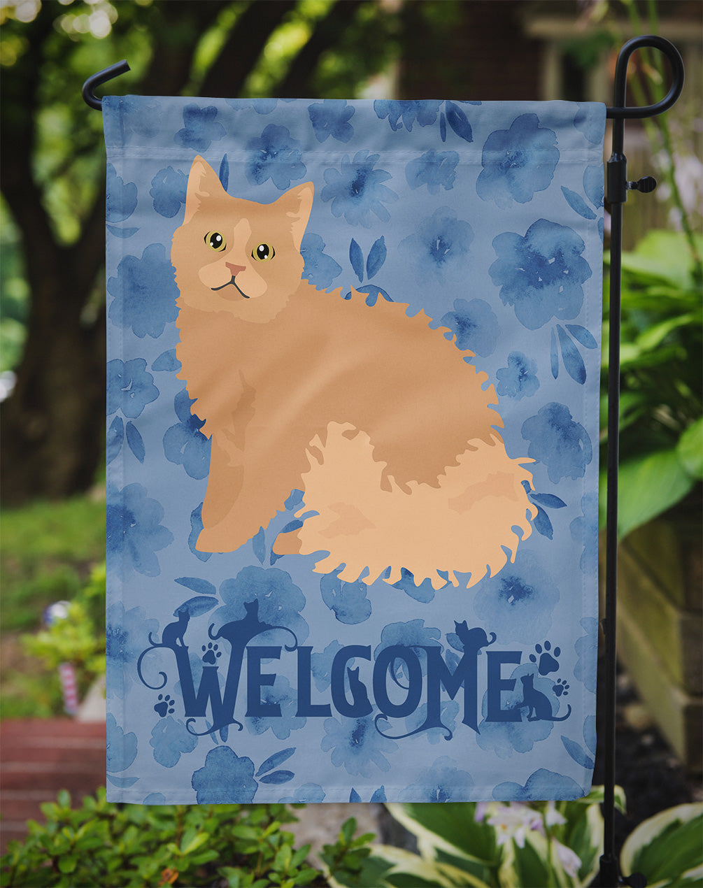 Selkirk Rex Cat Welcome Garden Flag Mailbox Decorative Yard Banner Outside Patio Artwork for Flower Beds, Garden Size, Multicolor