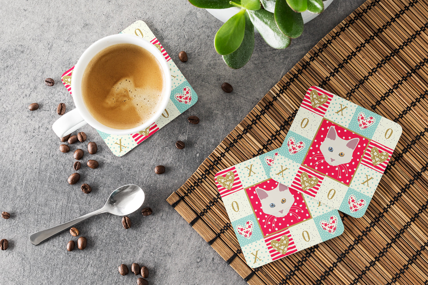 Aphrodite Giant Cat Love Foam Coasters Set of 4 Cup Coasters for Indoor Outdoor, Tabletop Protection, Anti Slip, Mouse pad Material