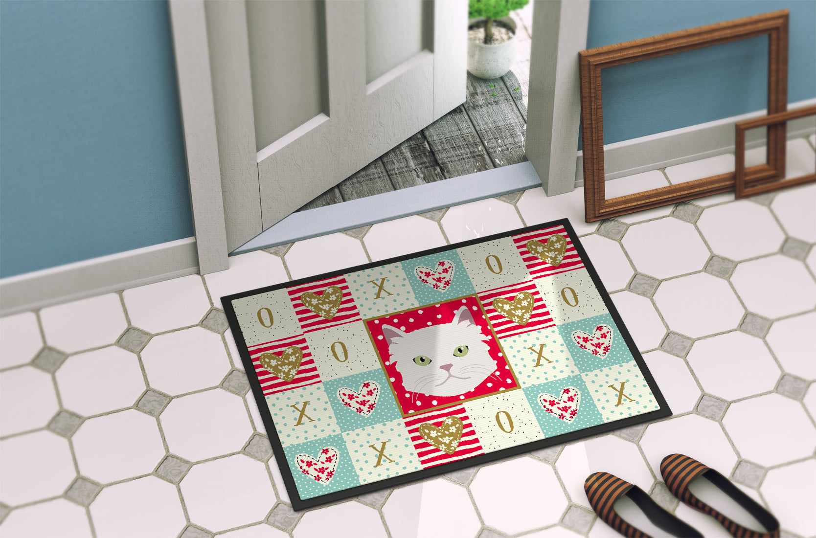 Asian Semi Longhaired Cat Love Doormat Indoor Outdoor 18H X 27W Front Door Mat Rugs for Entryway, Non Slip Washable