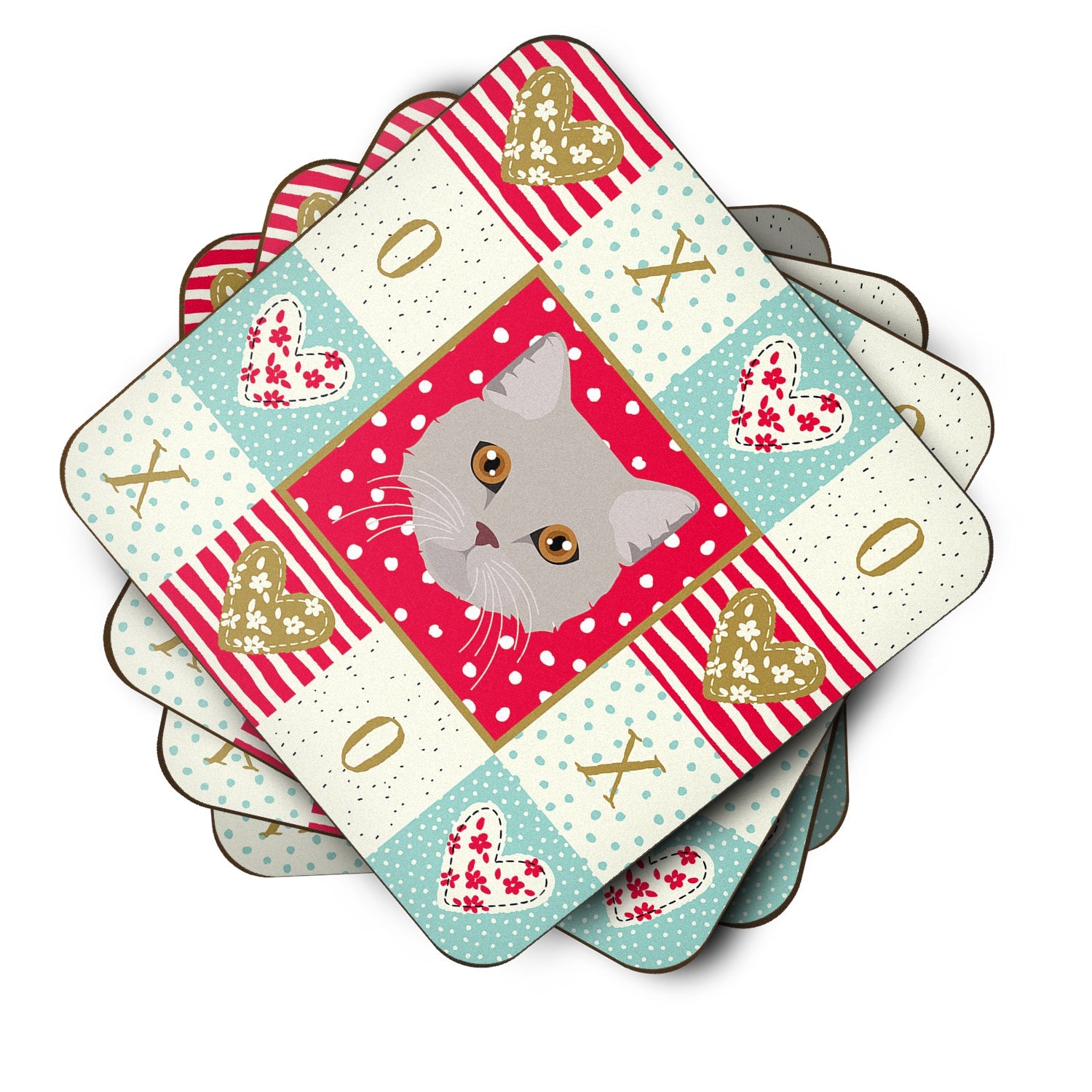 Brazilian Semi Longhair Cat Love Foam Coasters Set of 4 Cup Coasters for Indoor Outdoor, Tabletop Protection, Anti Slip, Mouse pad Material