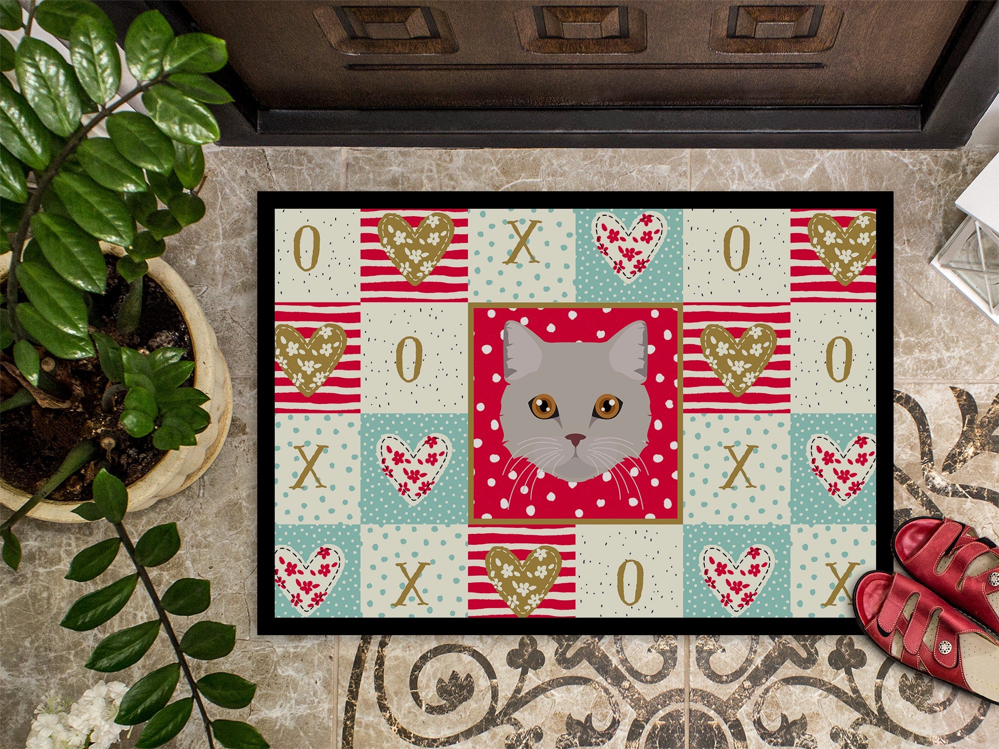 Brazilian Semi Longhair Cat Love Doormat Indoor Outdoor 24H X 36W Front Door Mat Rugs for Entryway, Non Slip Washable Low Pile,