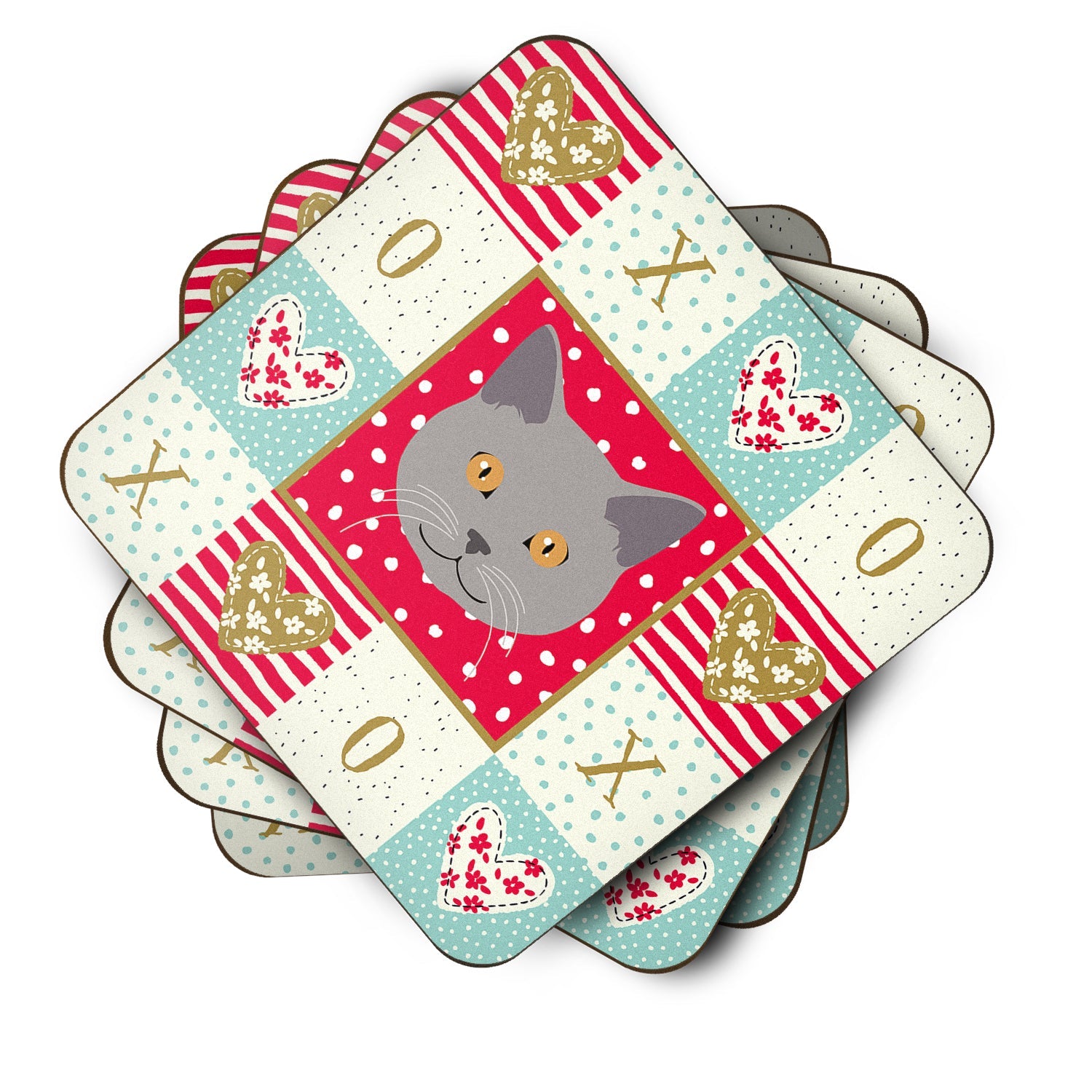 Chartreux Cat Love Foam Coasters Set of 4 Cup Coasters for Indoor Outdoor, Tabletop Protection, Anti Slip, Mouse pad Material