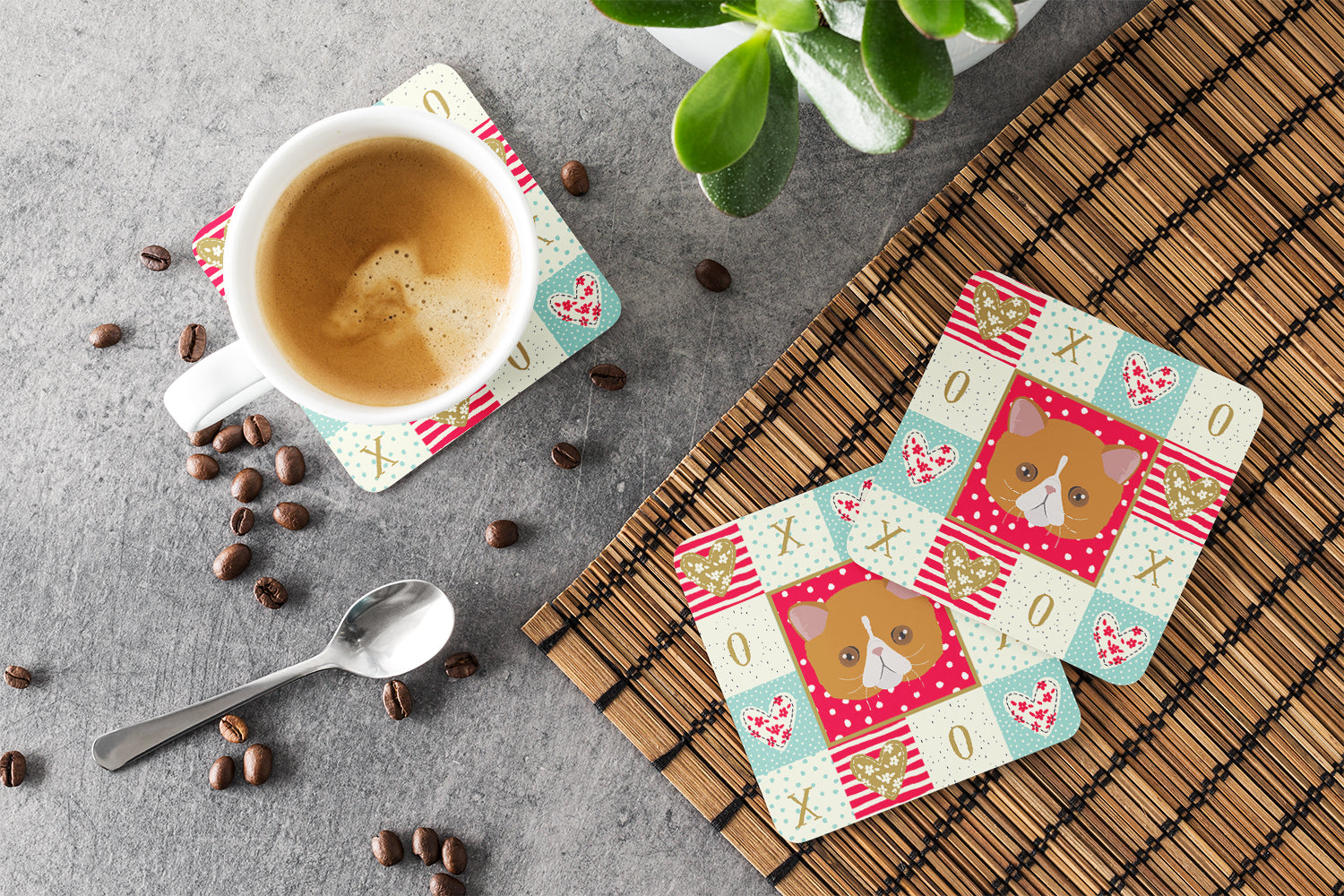 Exotic Shorthair Cat Love Foam Coasters Set of 4 Cup Coasters for Indoor Outdoor, Tabletop Protection, Anti Slip, Mouse pad Material