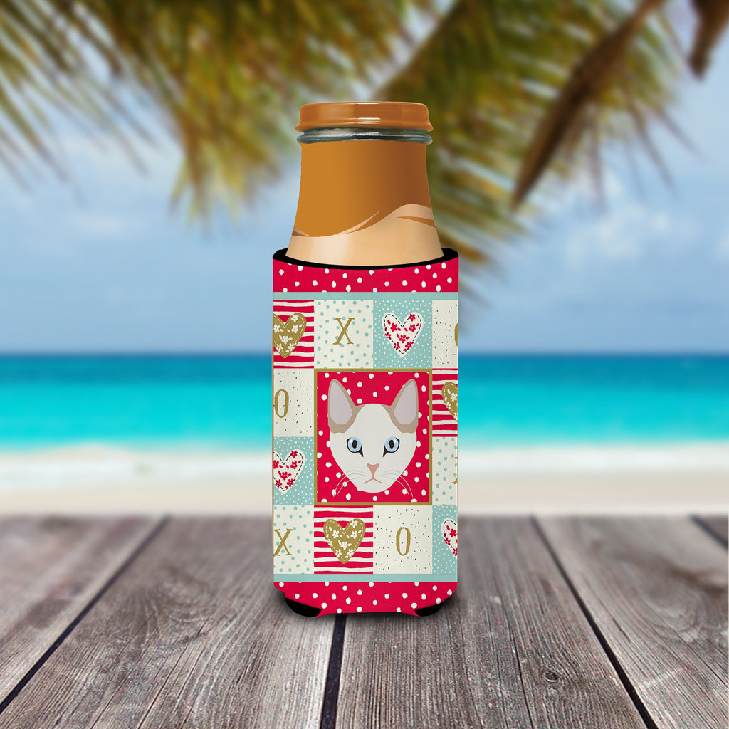 Korean Bobtail Cat Love Slim Can Hugger , Insulated Foam Hugger for 12 oz Slim Cans, Beer Bottles & Water Bottles, Printed in USA