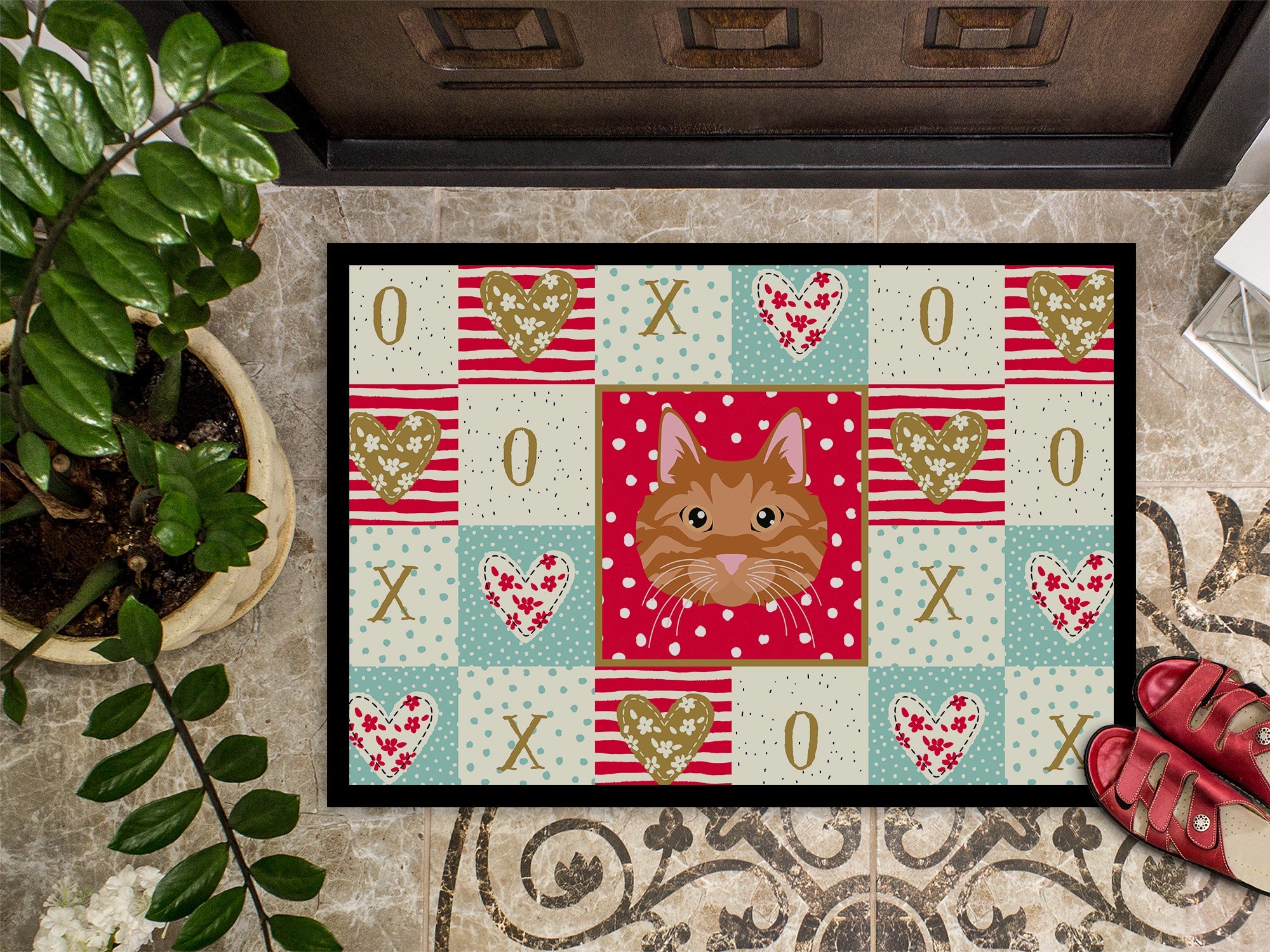 Kurilian Bobtail Cat Love Doormat Indoor Outdoor 18H X 27W Front Door Mat Rugs for Entryway, Non Slip Washable