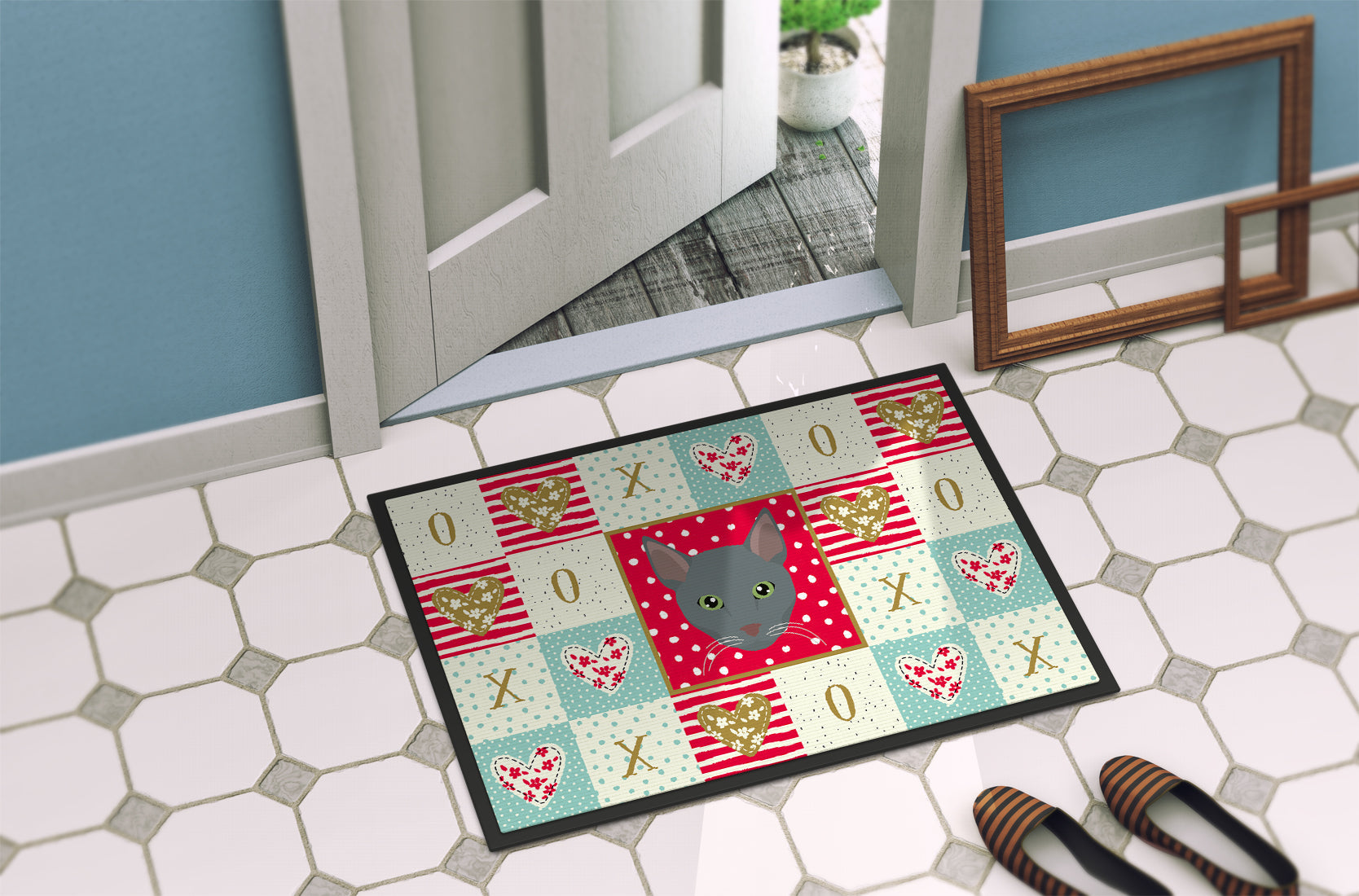 Raas Cat Love Doormat Indoor Outdoor 24H X 36W Front Door Mat Rugs for Entryway, Non Slip Washable Low Pile,