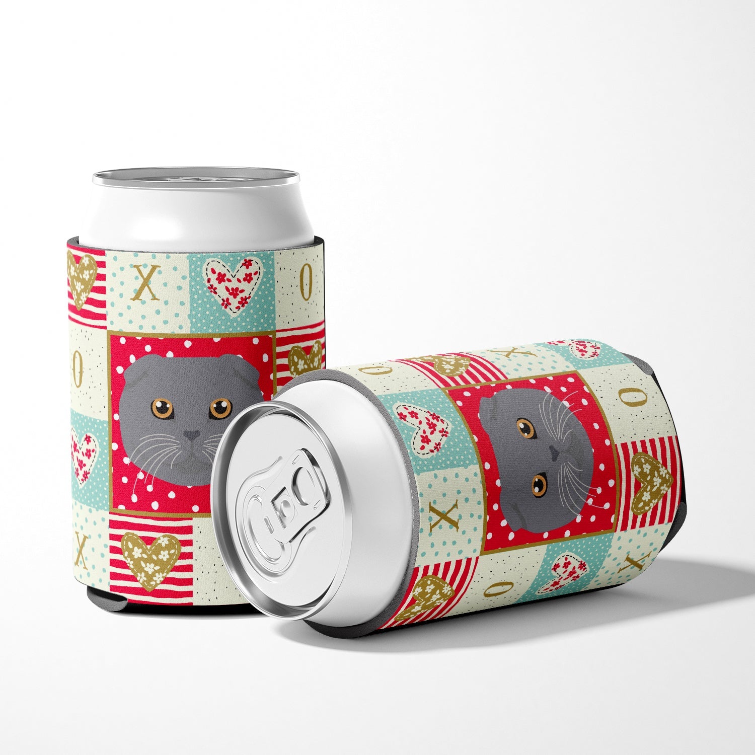 Scottish Fold Cat Love Can or Bottle Hugger Cooler Sleeve for Standard 12 oz Cans, Insulated Foam Beer & Soda Can Hugger Reusable