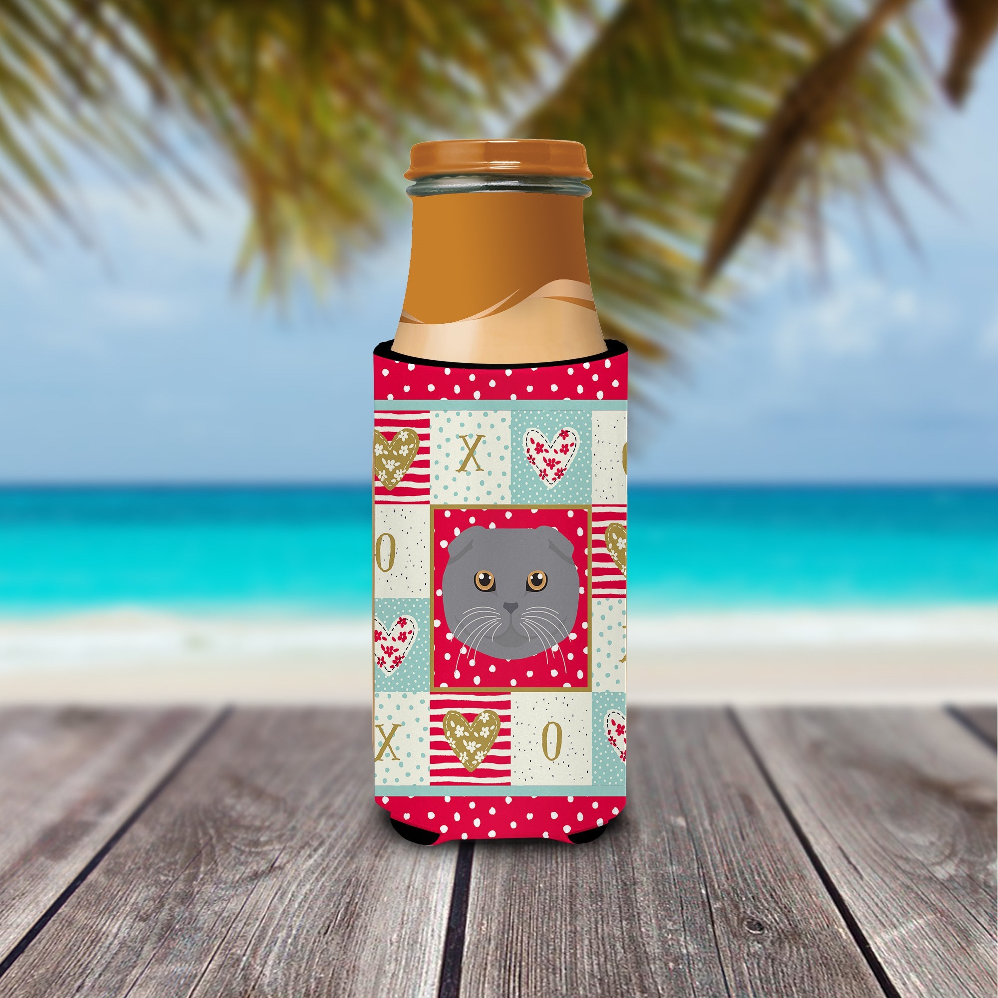 Scottish Fold Cat Love Slim Can Hugger , Insulated Foam Hugger for 12 oz Slim Cans, Beer Bottles & Water Bottles, Printed in USA