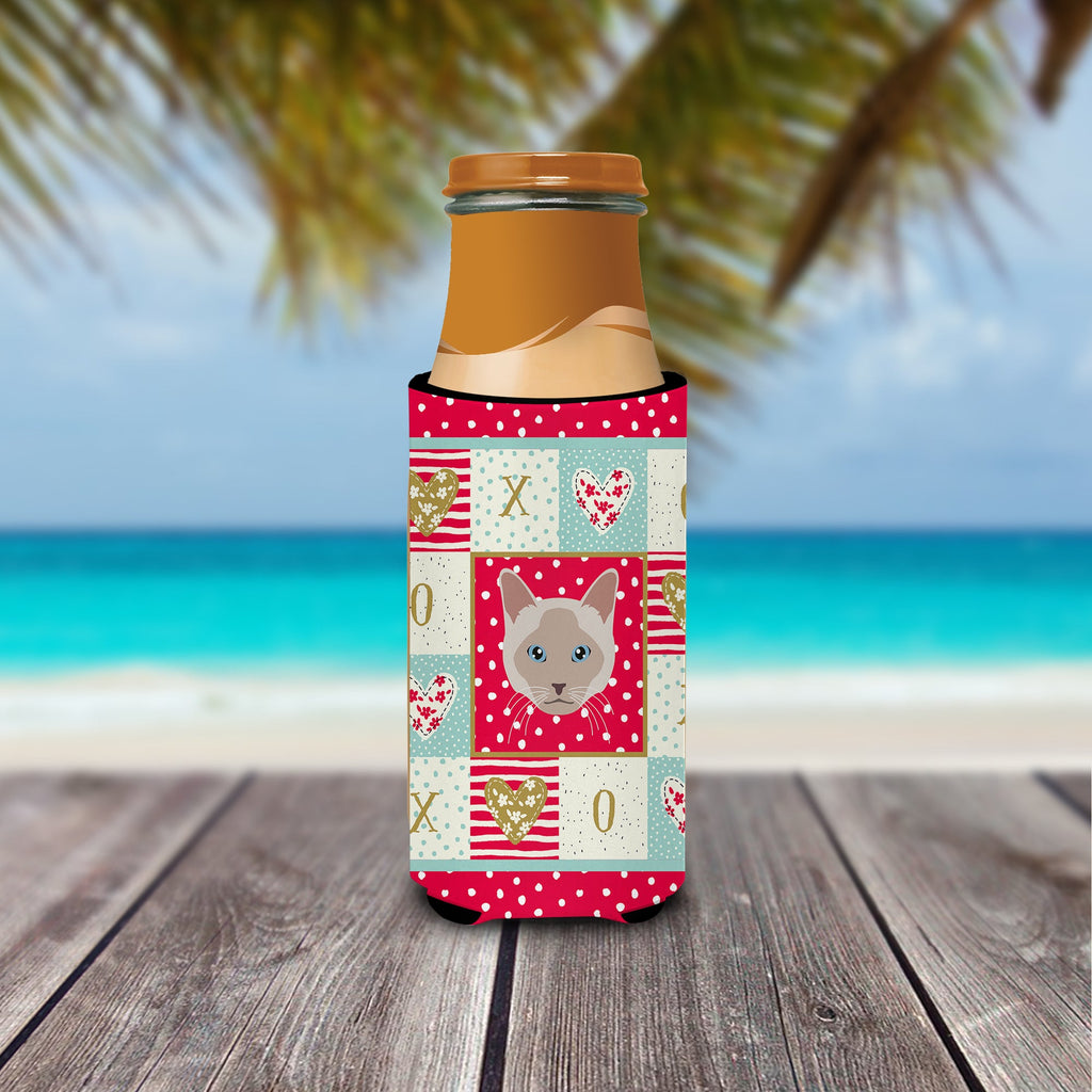Thai lilac Cat Love Slim Can Hugger , Insulated Foam Hugger for 12 oz Slim Cans, Beer Bottles & Water Bottles, Printed in USA