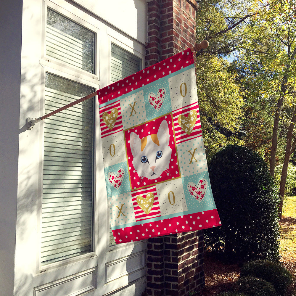 Turkish Van Cat Love House Flag 28x40 Porch Sleeve Pole Decorative Outside Yard Banner Artwork Wall Hanging, Polyester
