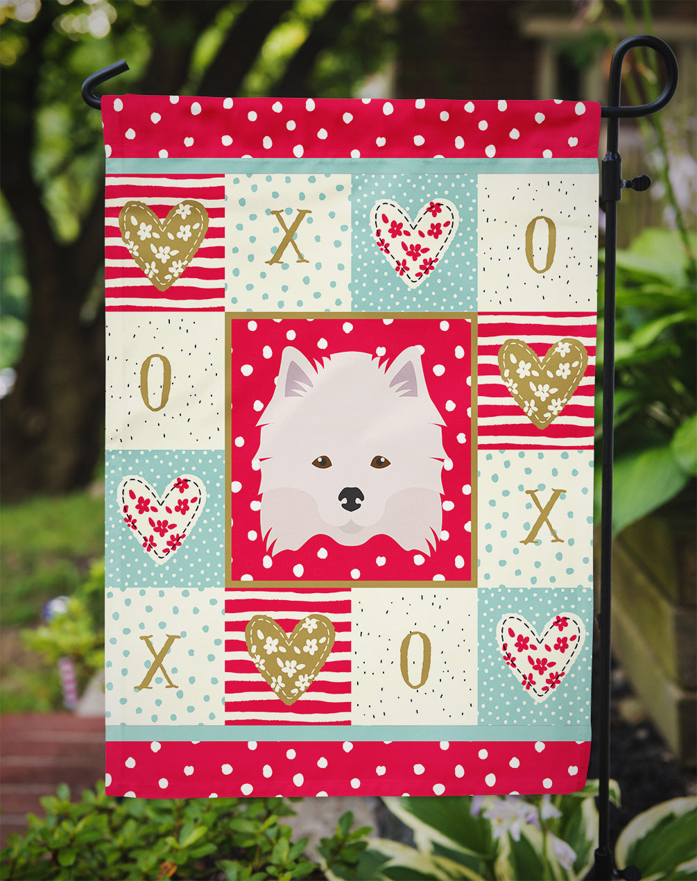 American Eskimo Love Garden Flag Mailbox Decorative Yard Banner Outside Patio Artwork for Flower Beds, Garden Size, Multicolor