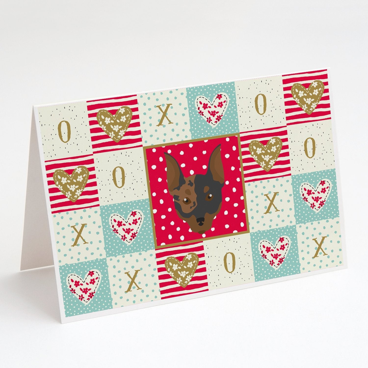 Harlequin Pinscher #2 Love Greeting Cards Pack of 8 Blank Cards with Envelopes Whimsical A7 Size 5x7