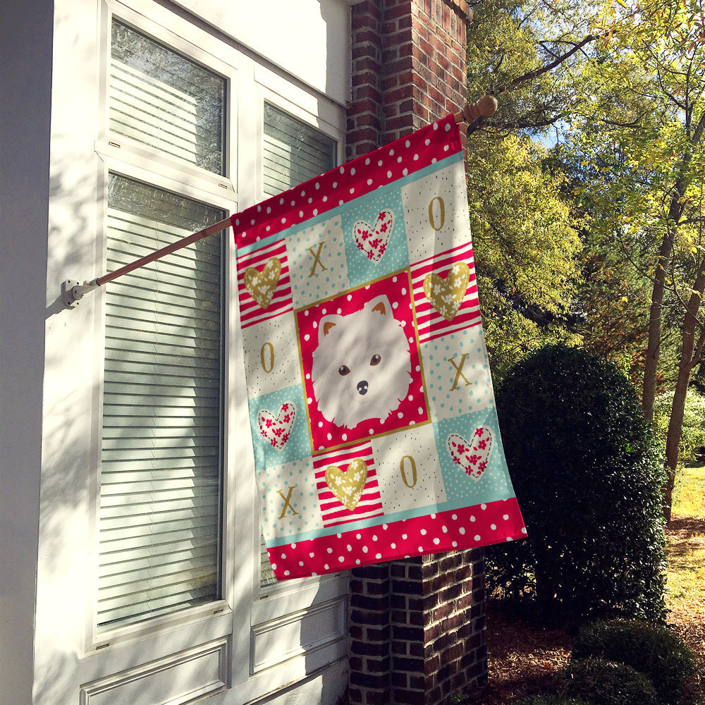 Japanese Spitz Love House Flag 28x40 Porch Sleeve Pole Decorative Outside Yard Banner Artwork Wall Hanging, Polyester