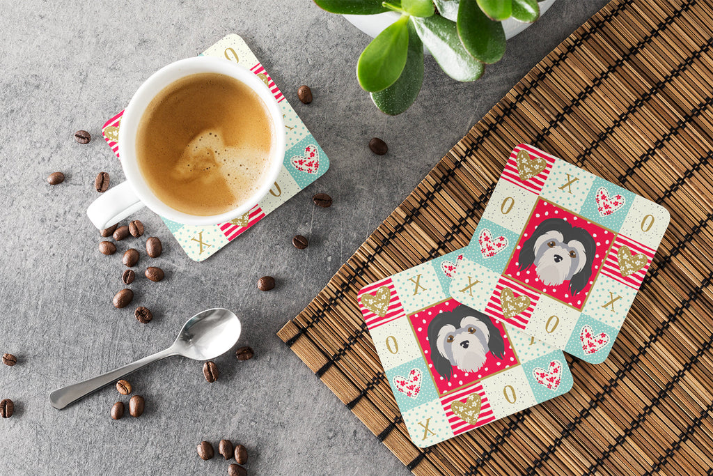 Lowchen Little Lion Dog Love Foam Coasters Set of 4 Cup Coasters for Indoor Outdoor, Tabletop Protection, Anti Slip, Mouse pad Material