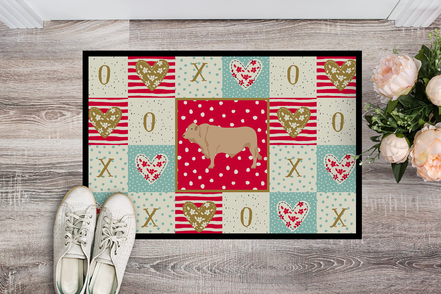 Charolais Cow Love Doormat Indoor Outdoor 18H X 27W Front Door Mat Rugs for Entryway, Non Slip Washable