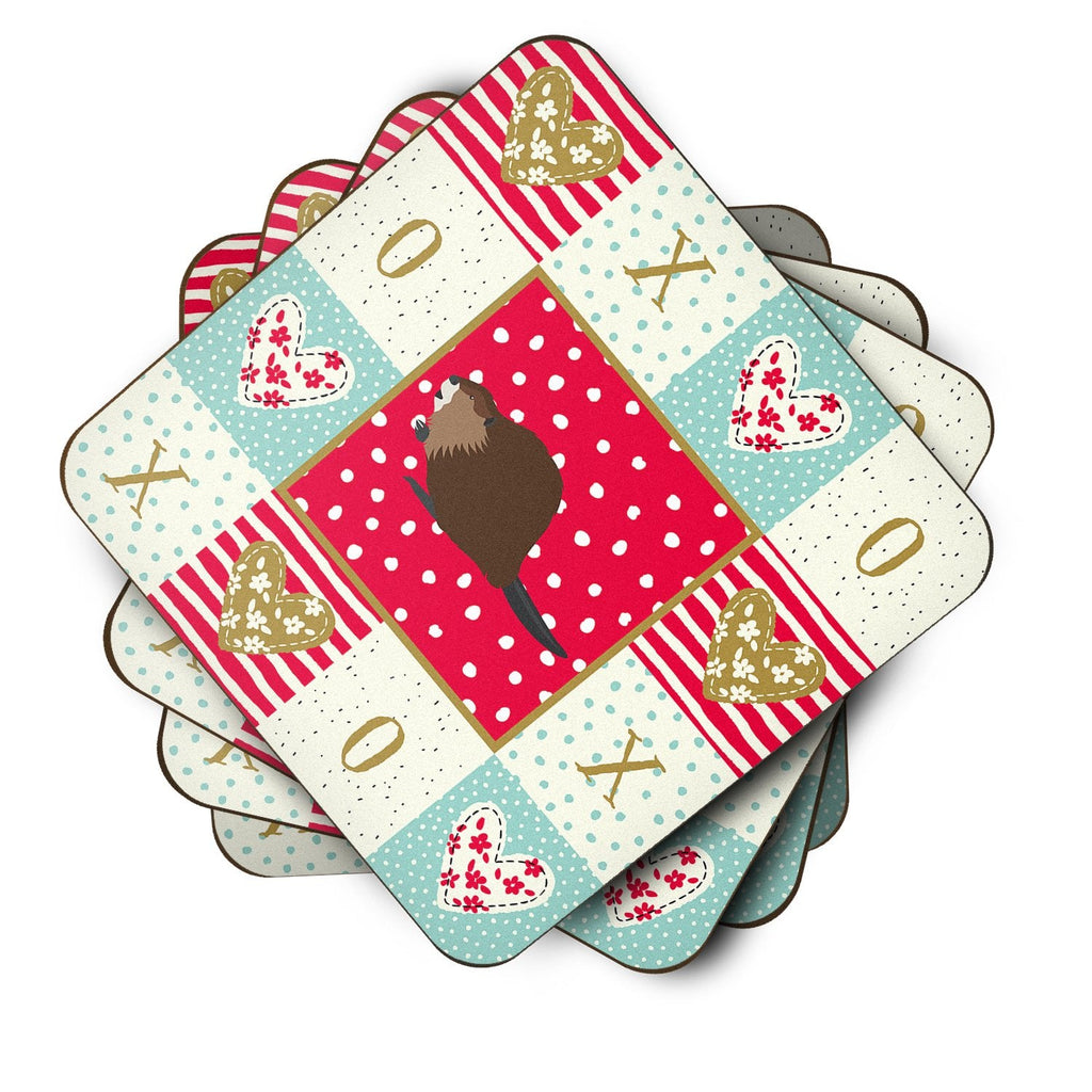 Eurasian Beaver Love Foam Coasters Set of 4 Cup Coasters for Indoor Outdoor, Tabletop Protection, Anti Slip, Mouse pad Material