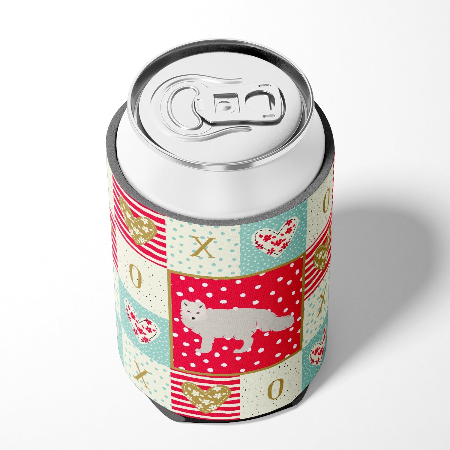 White Arctic Fox Love Can or Bottle Hugger Cooler Sleeve for Standard 12 oz Cans, Insulated Foam Beer & Soda Can Hugger Reusable