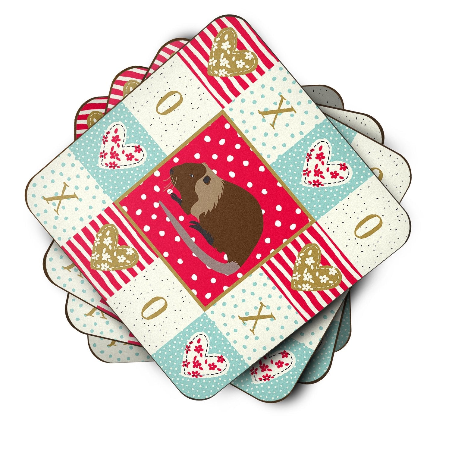 Coypu Nutria River Rat Love Foam Coasters Set of 4 Cup Coasters for Indoor Outdoor, Tabletop Protection, Anti Slip, Mouse pad Material