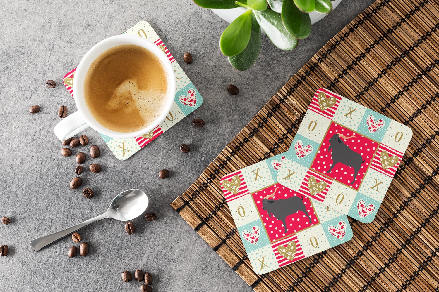 Verata Goat Love Foam Coasters Set of 4 Cup Coasters for Indoor Outdoor, Tabletop Protection, Anti Slip, Mouse pad Material