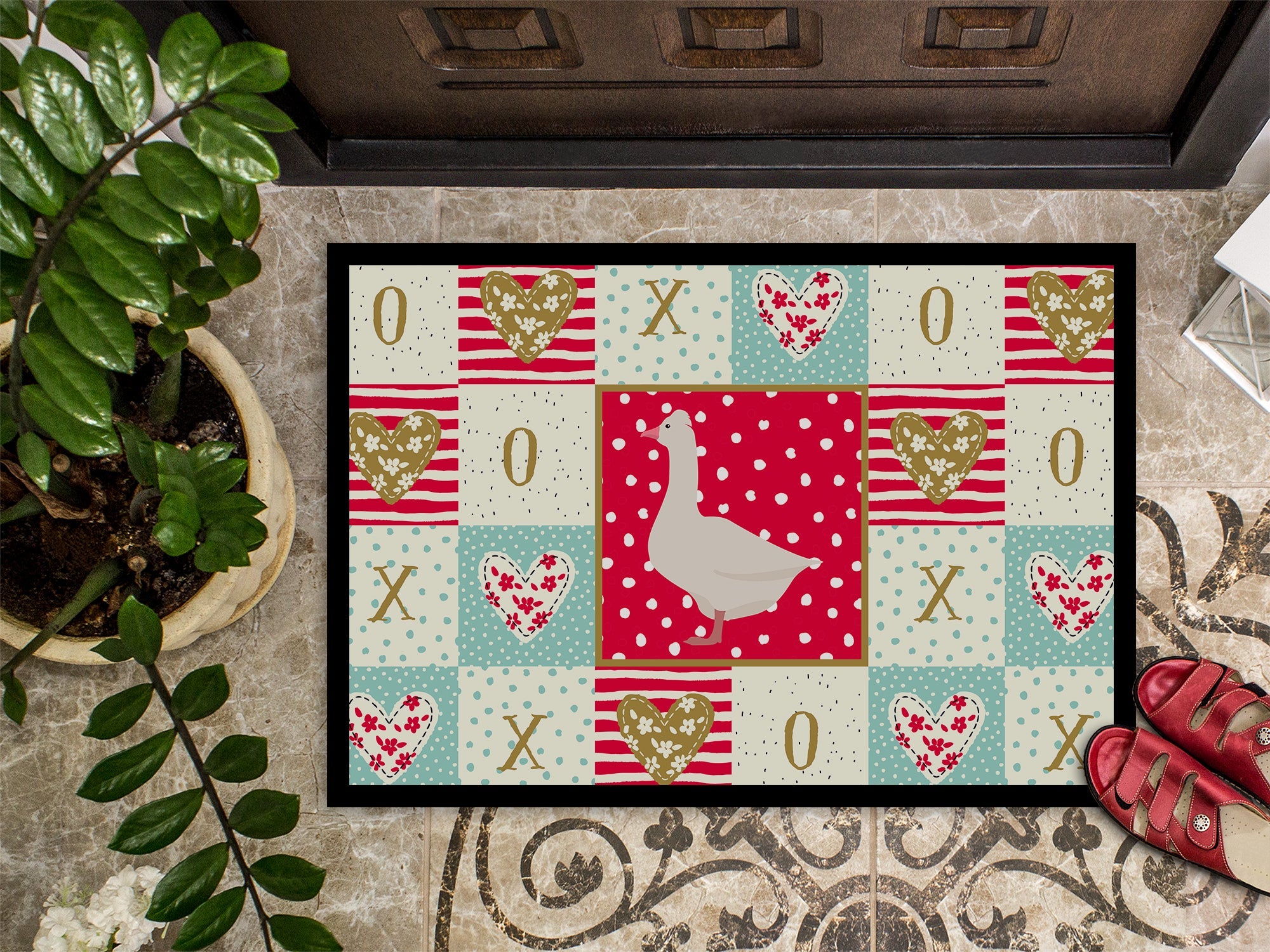 Roman Goose Love Doormat Indoor Outdoor 18H X 27W Front Door Mat Rugs for Entryway, Non Slip Washable