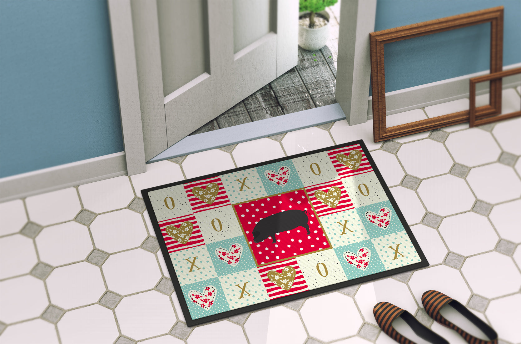 Devon Large Black Pig Love Doormat Indoor Outdoor 18H X 27W Front Door Mat Rugs for Entryway, Non Slip Washable