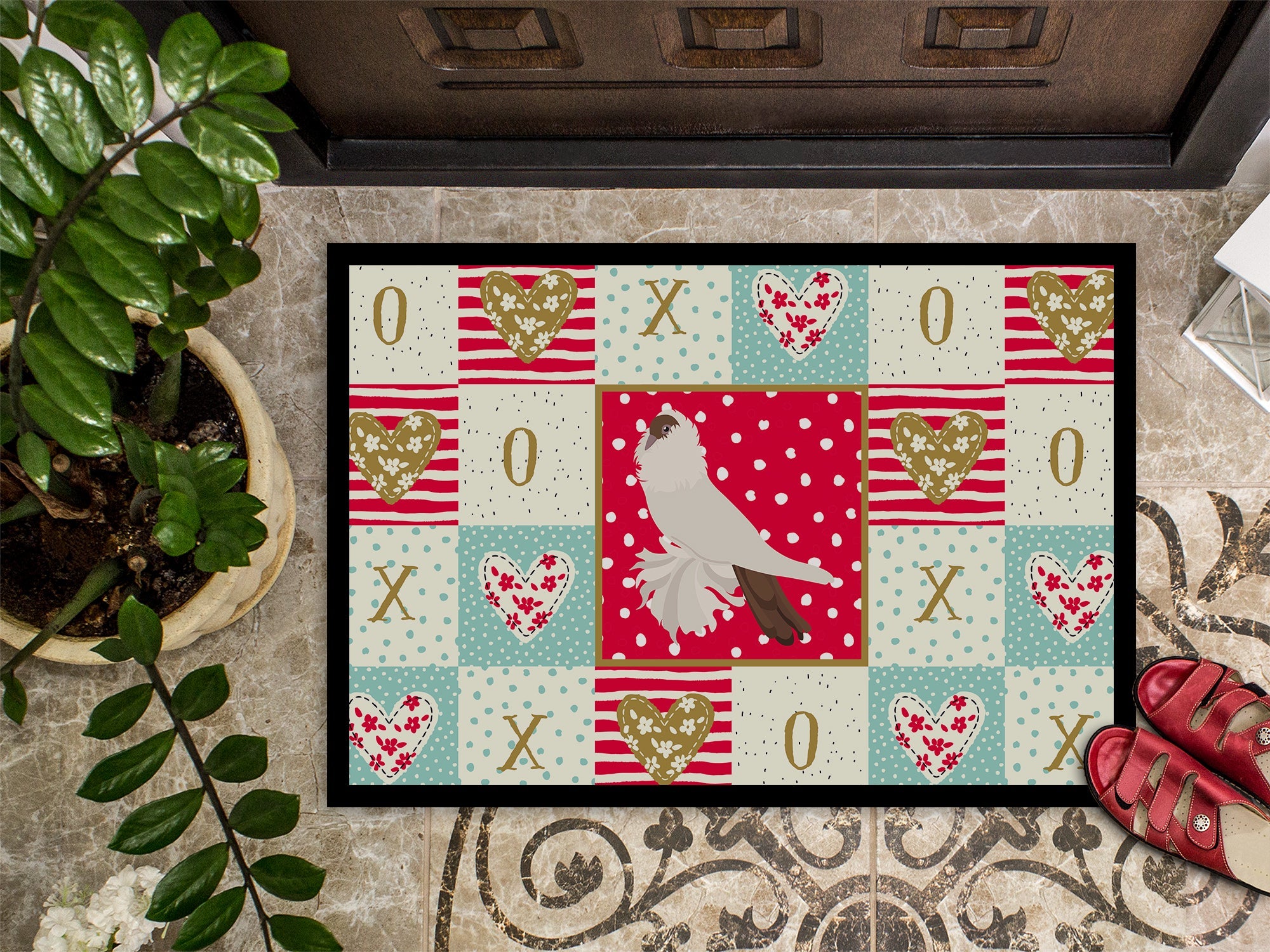 German Helmet Pigeon Love Doormat Indoor Outdoor 18H X 27W Front Door Mat Rugs for Entryway, Non Slip Washable