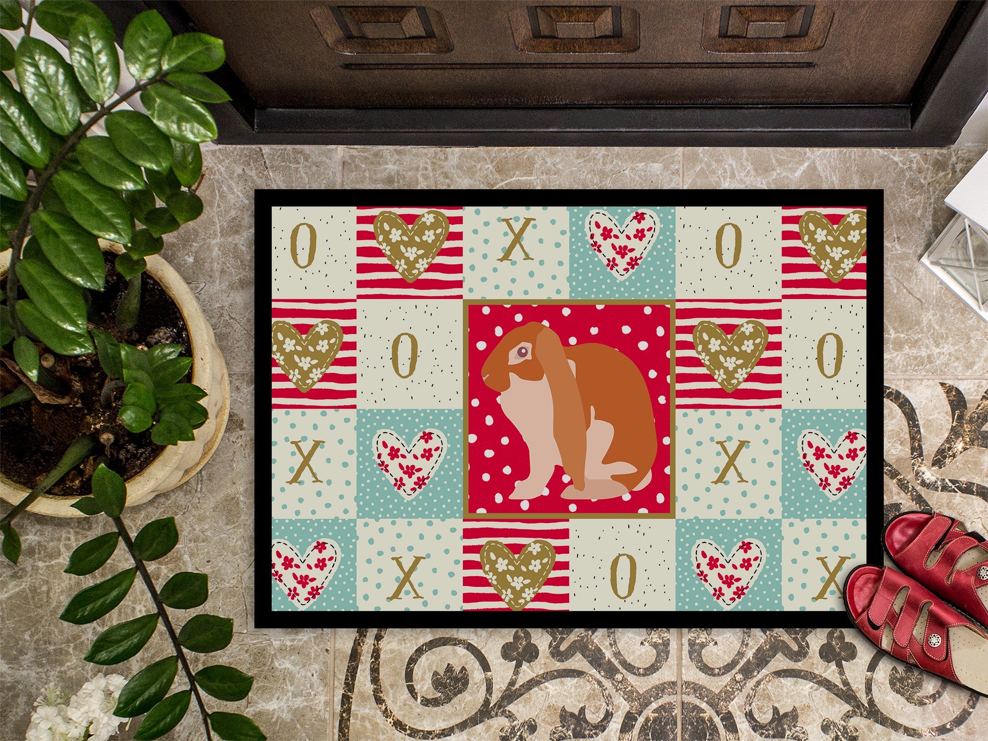English Lop Rabbit Love Doormat Indoor Outdoor 18H X 27W Front Door Mat Rugs for Entryway, Non Slip Washable