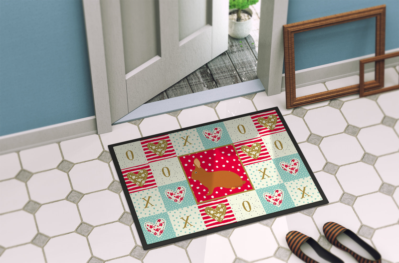 Rex Rabbit Love Doormat Indoor Outdoor 18H X 27W Front Door Mat Rugs for Entryway, Non Slip Washable