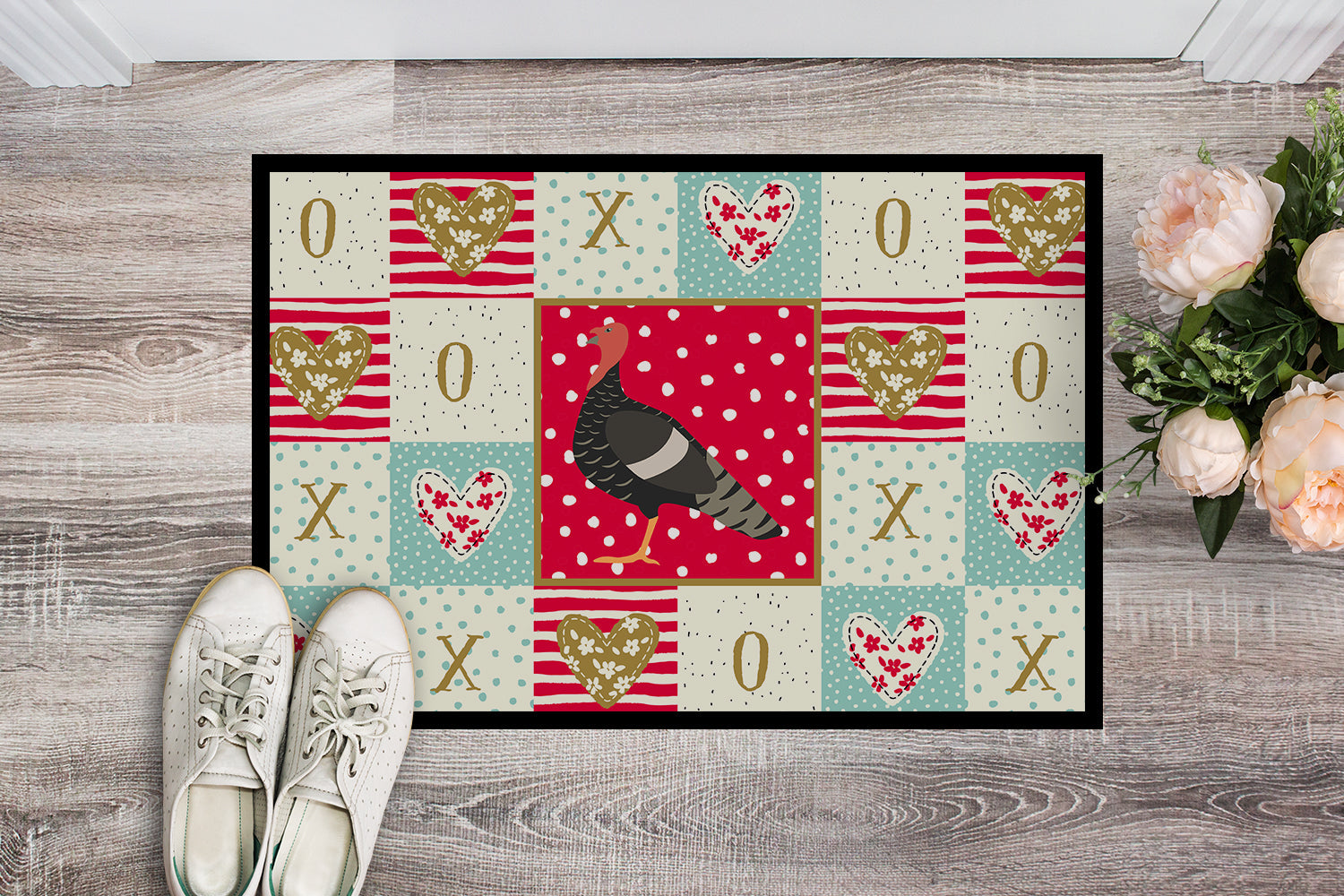 Marragansett Turkey Love Doormat Indoor Outdoor 18H X 27W Front Door Mat Rugs for Entryway, Non Slip Washable