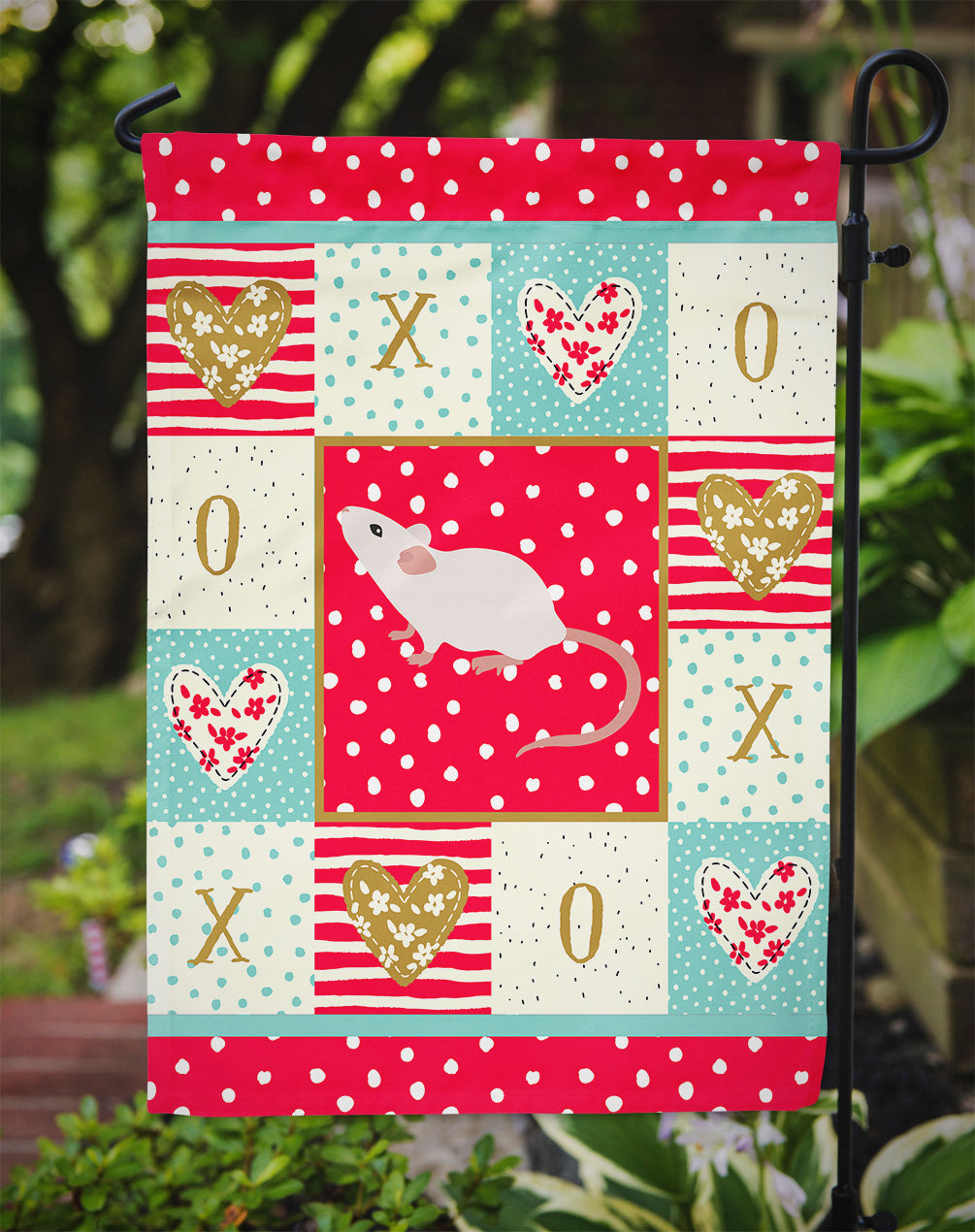 White Domestic Mouse Love Garden Flag Mailbox Decorative Yard Banner Outside Patio Artwork for Flower Beds, Garden Size, Multicolor