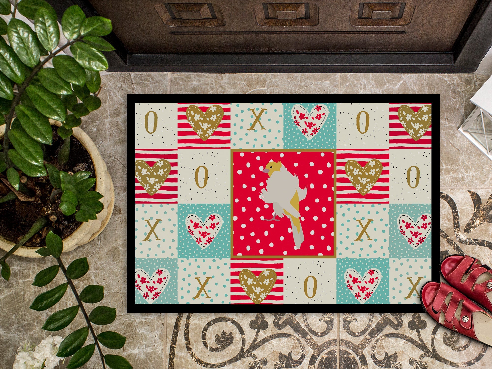 Parisian Trumpeter Canary Love Doormat Indoor Outdoor 18H X 27W Front Door Mat Rugs for Entryway, Non Slip Washable