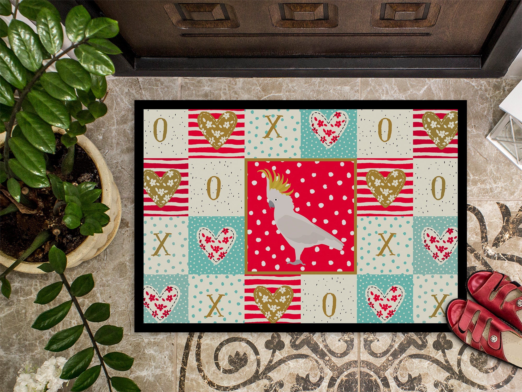 Cockatoo Love Doormat Indoor Outdoor 24H X 36W Front Door Mat Rugs for Entryway, Non Slip Washable Low Pile,