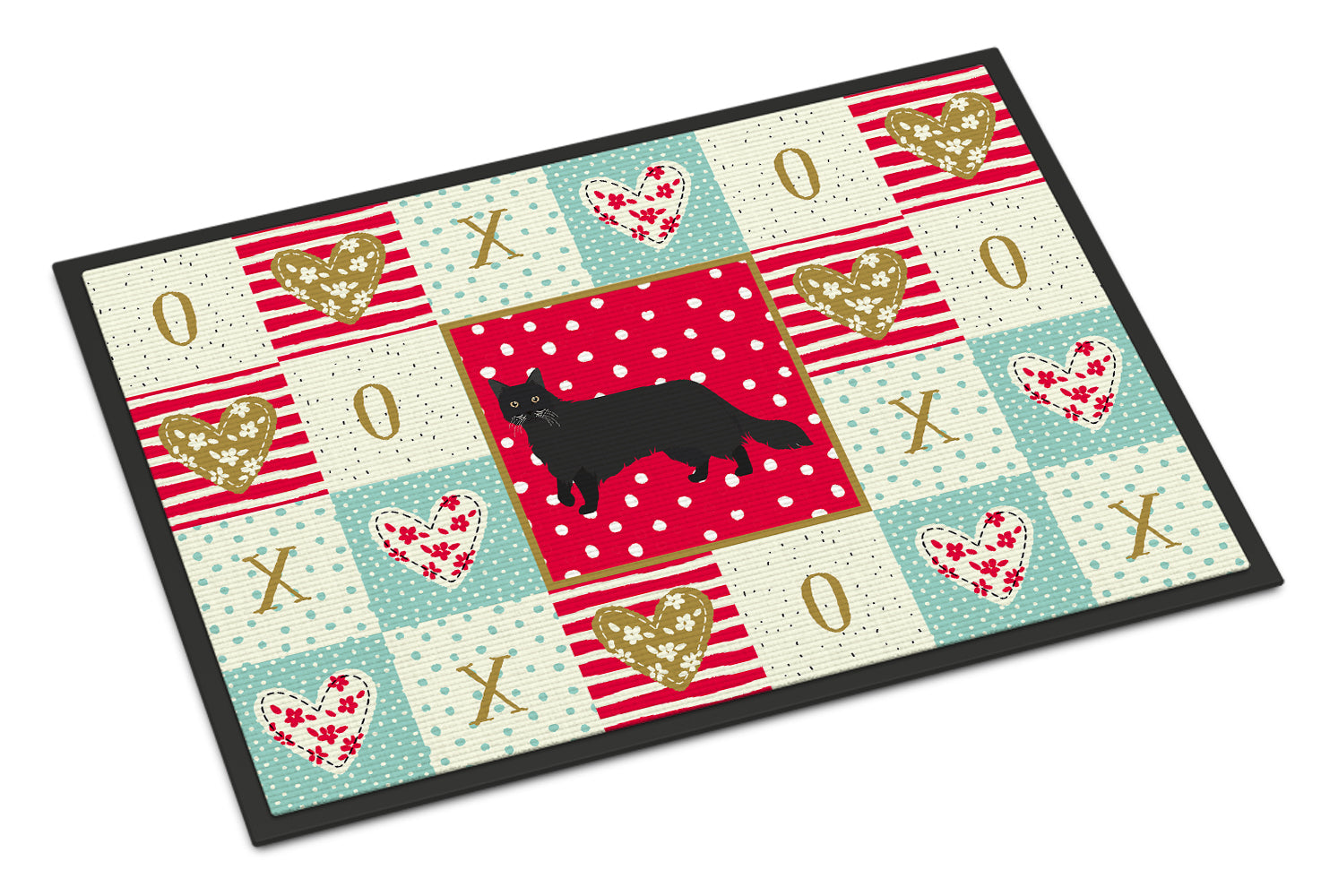 Black Chantilly Tiffany Cat Love Doormat Indoor Outdoor 18H X 27W Front Door Mat Rugs for Entryway, Non Slip Washable