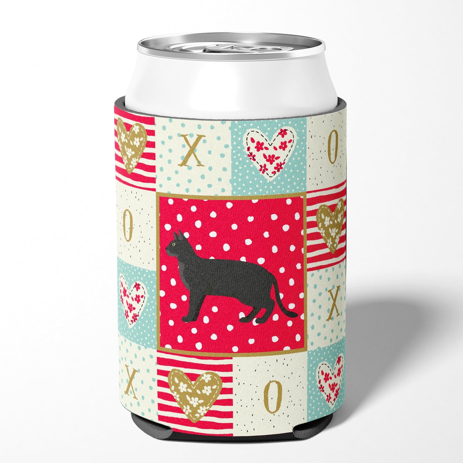Chausie Black Cat Love Can or Bottle Hugger Cooler Sleeve for Standard 12 oz Cans, Insulated Foam Beer & Soda Can Hugger Reusable